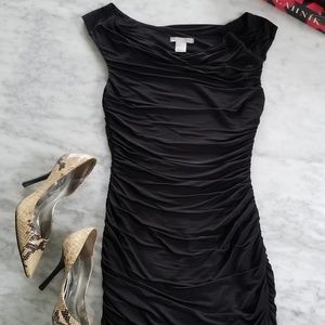 H&M Cowl Neck Ruched Slinky Midi Black Dress